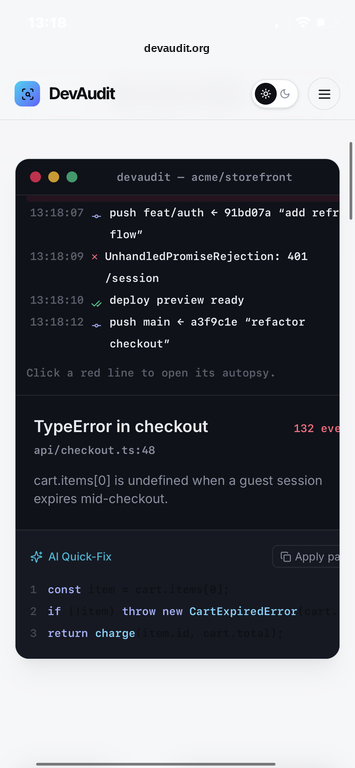 Live terminal with AI quick-fix
